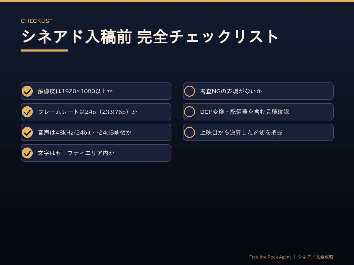 シネアド入稿前チェックリストの図解