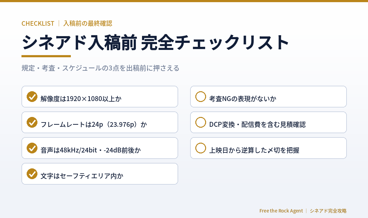 シネアド入稿前チェックリストの図解