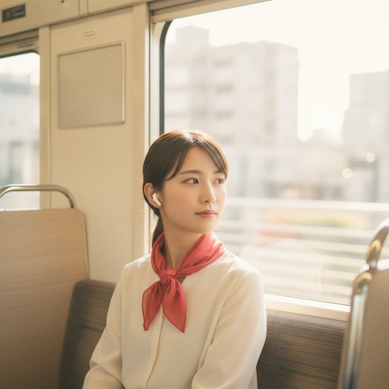 通勤・通学中に音声を聴いている様子