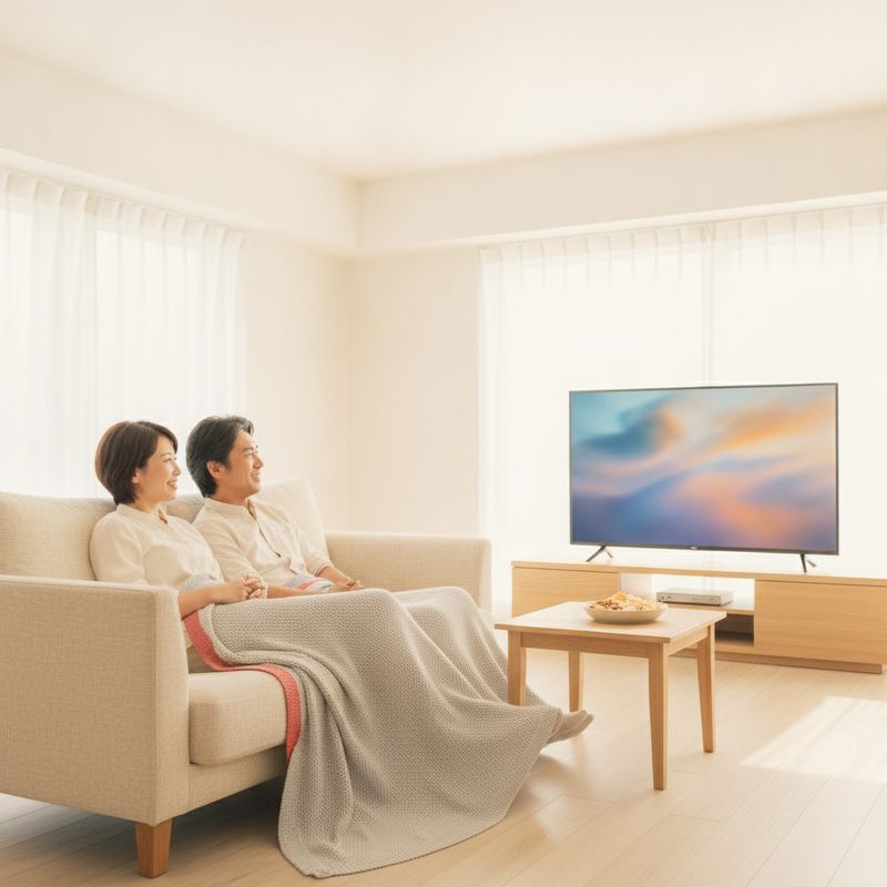 夫婦で映画チャンネルを見ている様子