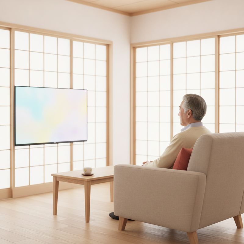和室で時代劇を見ている様子