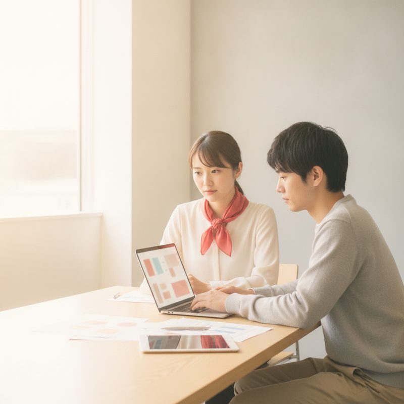 広告の結果を確認する二人