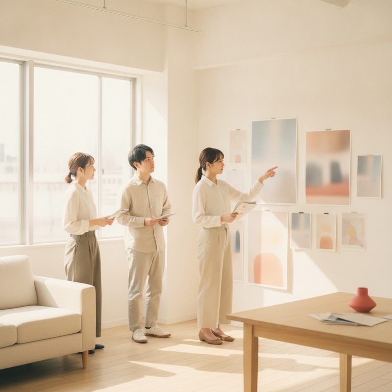 ポスターを確認するチーム