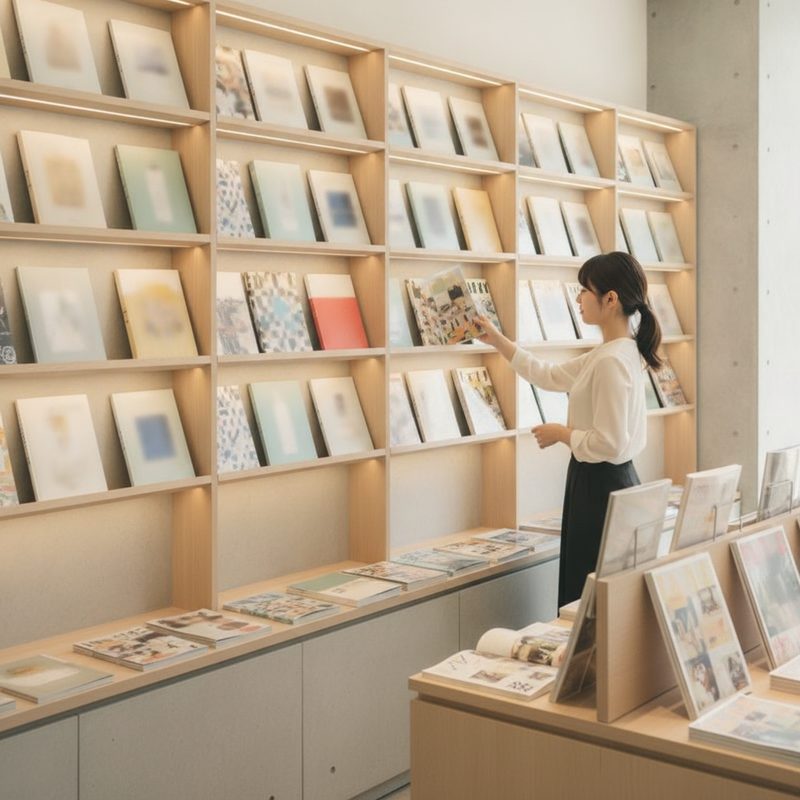 書店で雑誌を手に取る女性