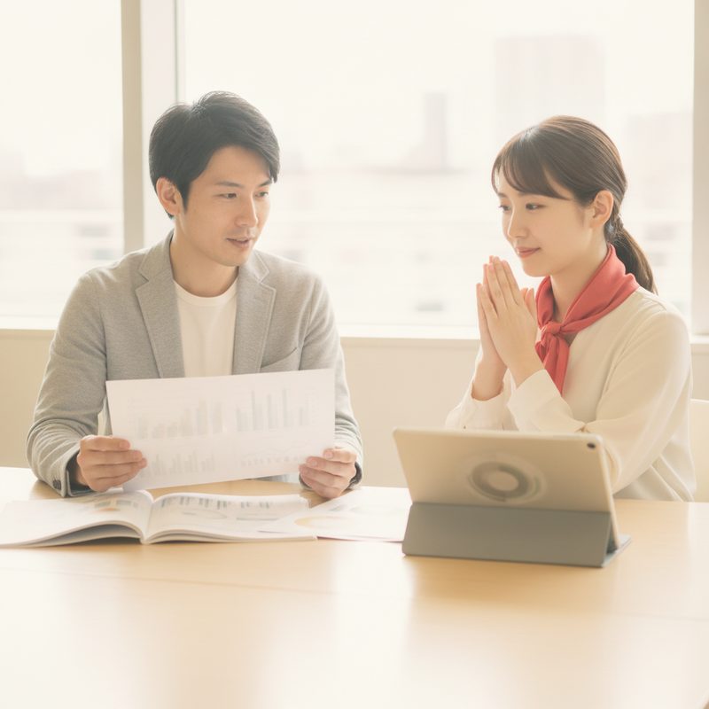 レポートで結果を確かめる二人