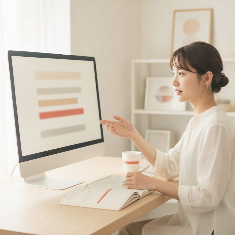 モニターでスケジュールを管理する女性