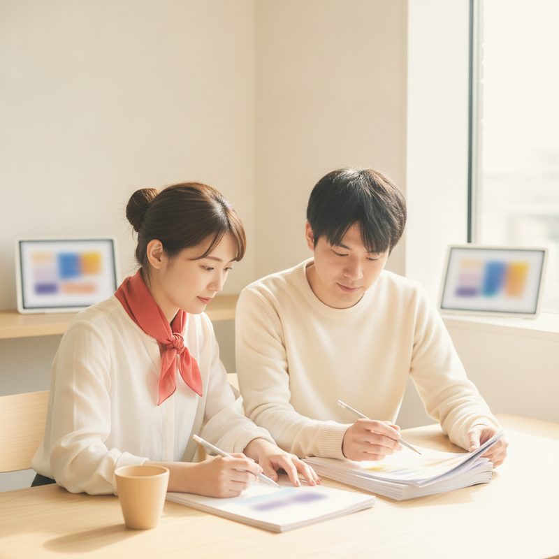 台本を確認する二人
