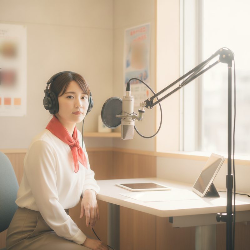 スタジオで収録する声優