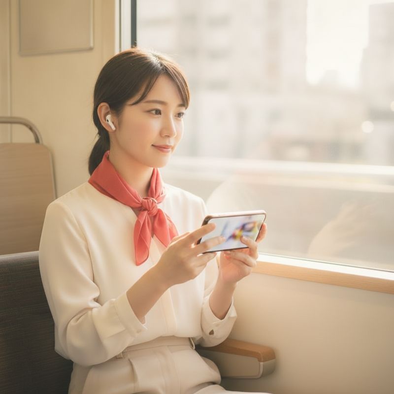 通勤電車でスマートフォンから番組を見ている様子